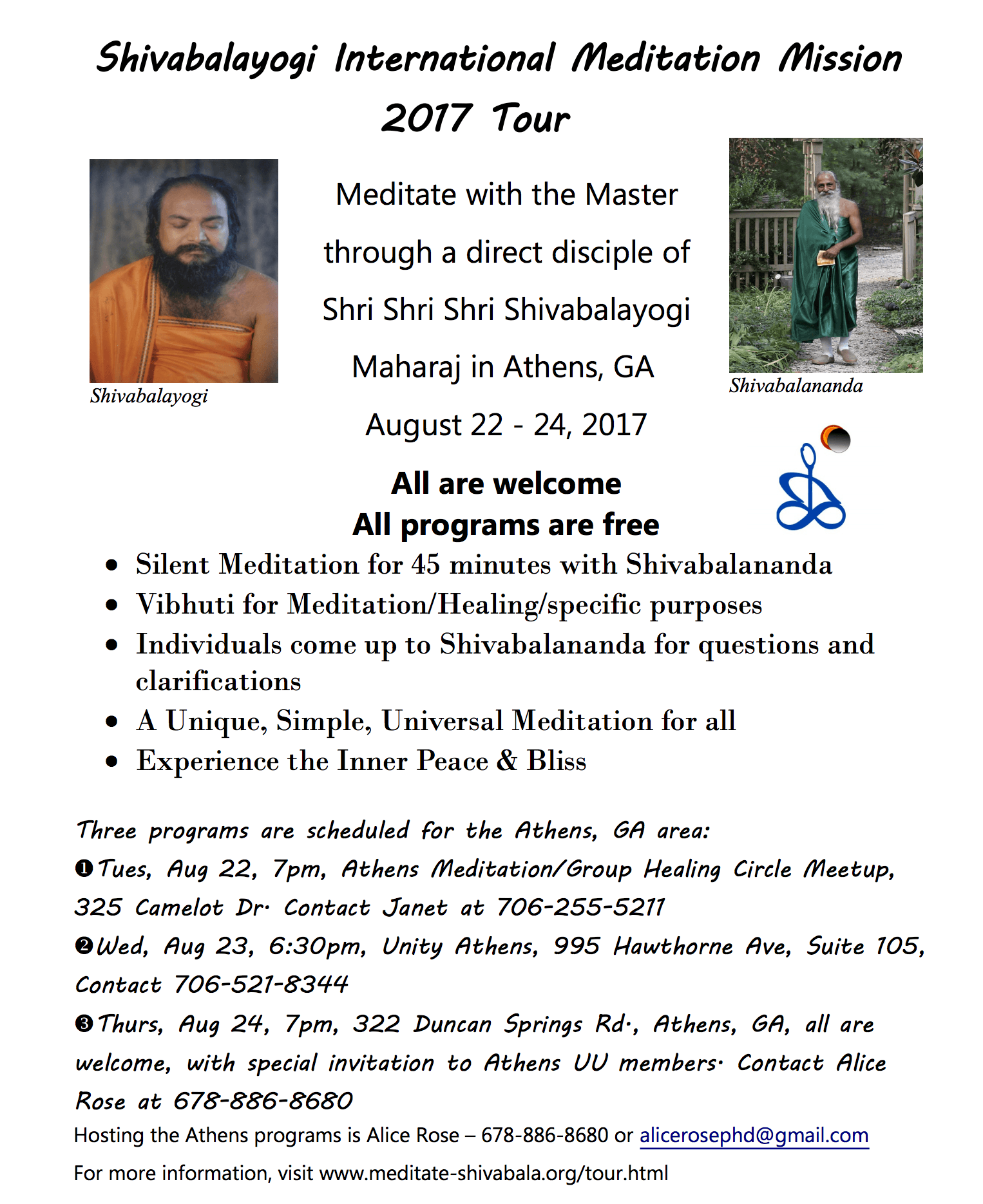 2017 Venues & Contact Details - SHRI SHIVABALAYOGI MAHARAJ MEDITATION ...